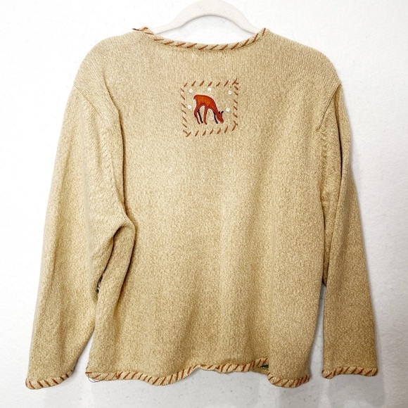 Crystal-Kobe Christmas Button Front Cardigan Sweater Reindeer Sequins Holiday XL - Picture 2 of 14